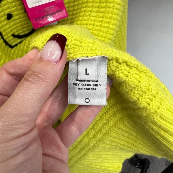 $1695 NWT The Elder Statemans Yellow Smiley Face Waffle Knit Crew Neck Sweater L - Picture 10 of 11